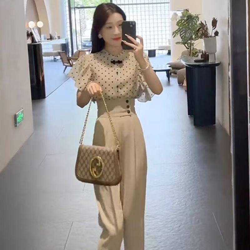 【两件套】搭配一整套2025新气质荷叶边衬衫休闲西装裤阴阳师联名