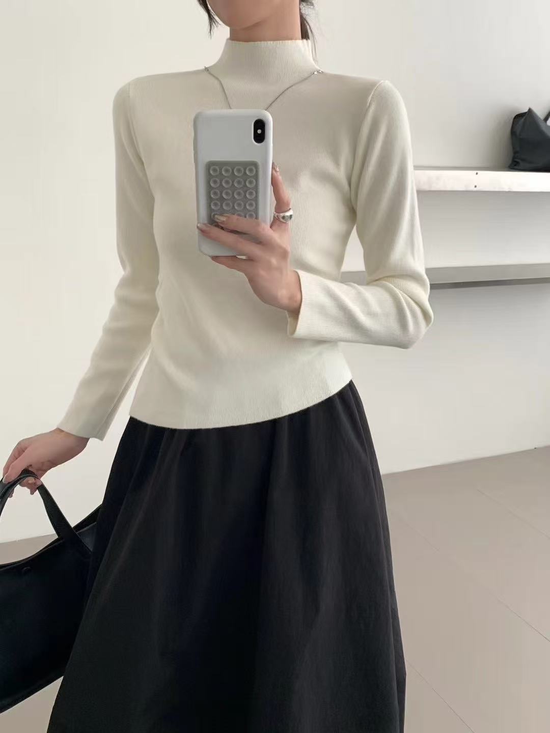 针织落肩袖上衣半高领打底衫毛针织衫长袖冬季春季