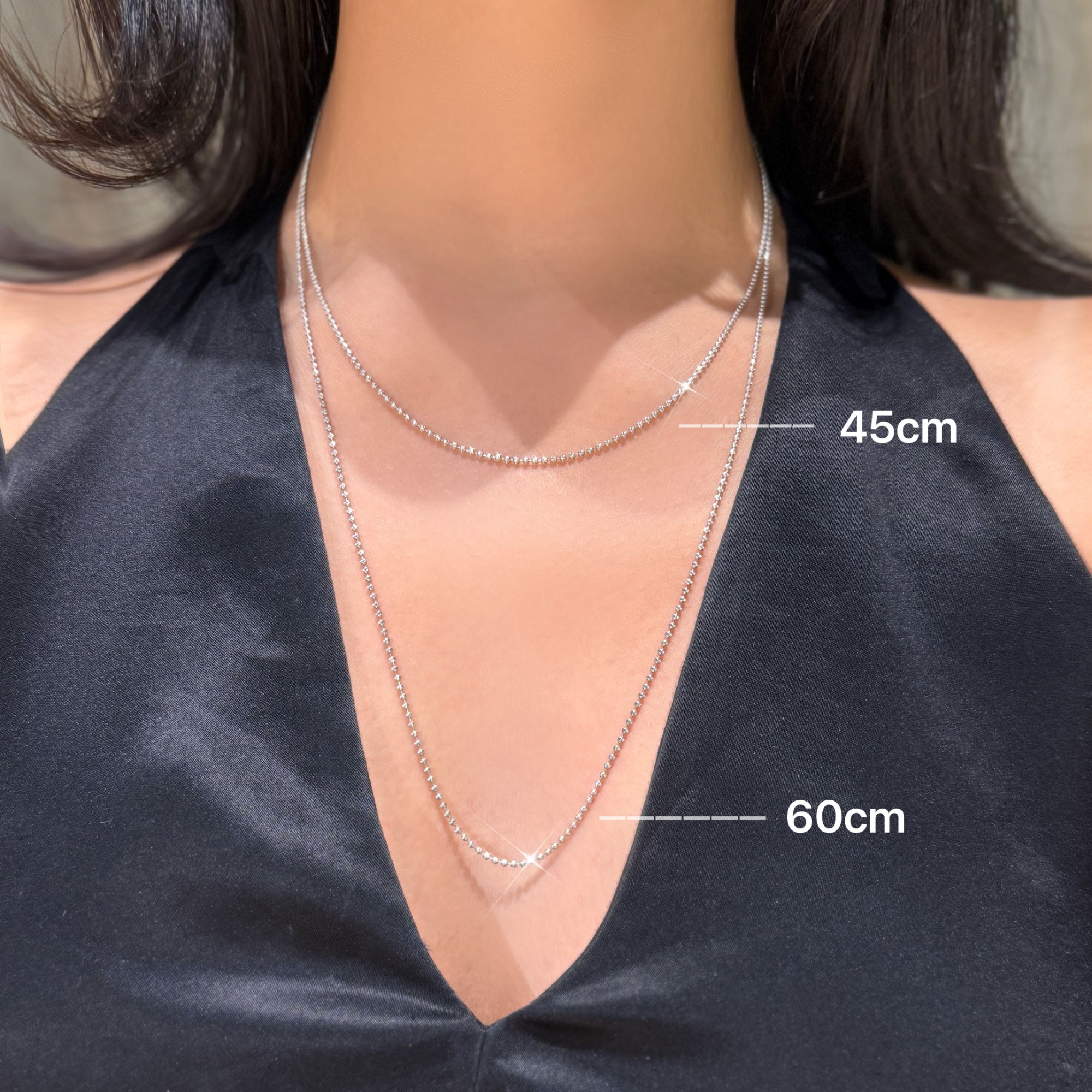 QANNA【爆闪白金珠珠链】【全抽拉调节】时尚满钻切面百搭素链项链AZ