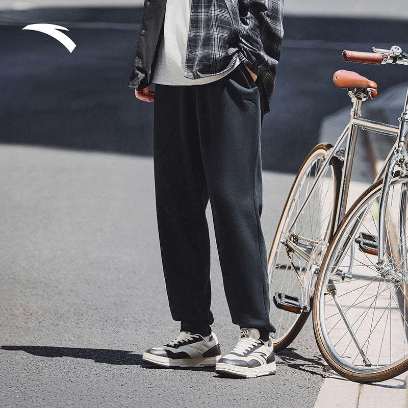 安踏男士冬季加绒针织运动长裤舒适休闲裤透气束脚卫裤收口通勤裤