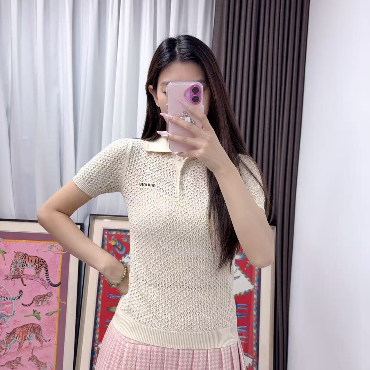 95新 MIU MIU/缪缪 麦殿/短袖米色36码/251117JJKXY01