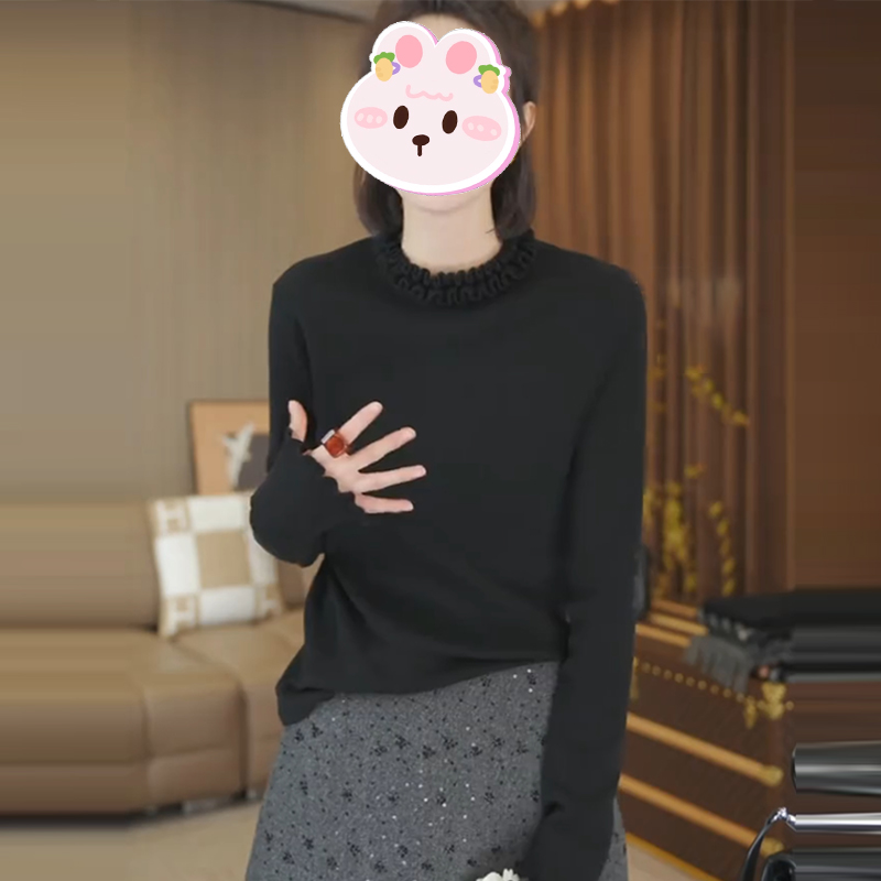 设计感领口花边圆领针织衫女2025冬季新款气质洋气宽松显瘦上衣潮