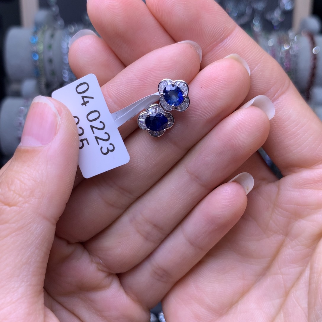 蓝宝石耳环银S925镶嵌