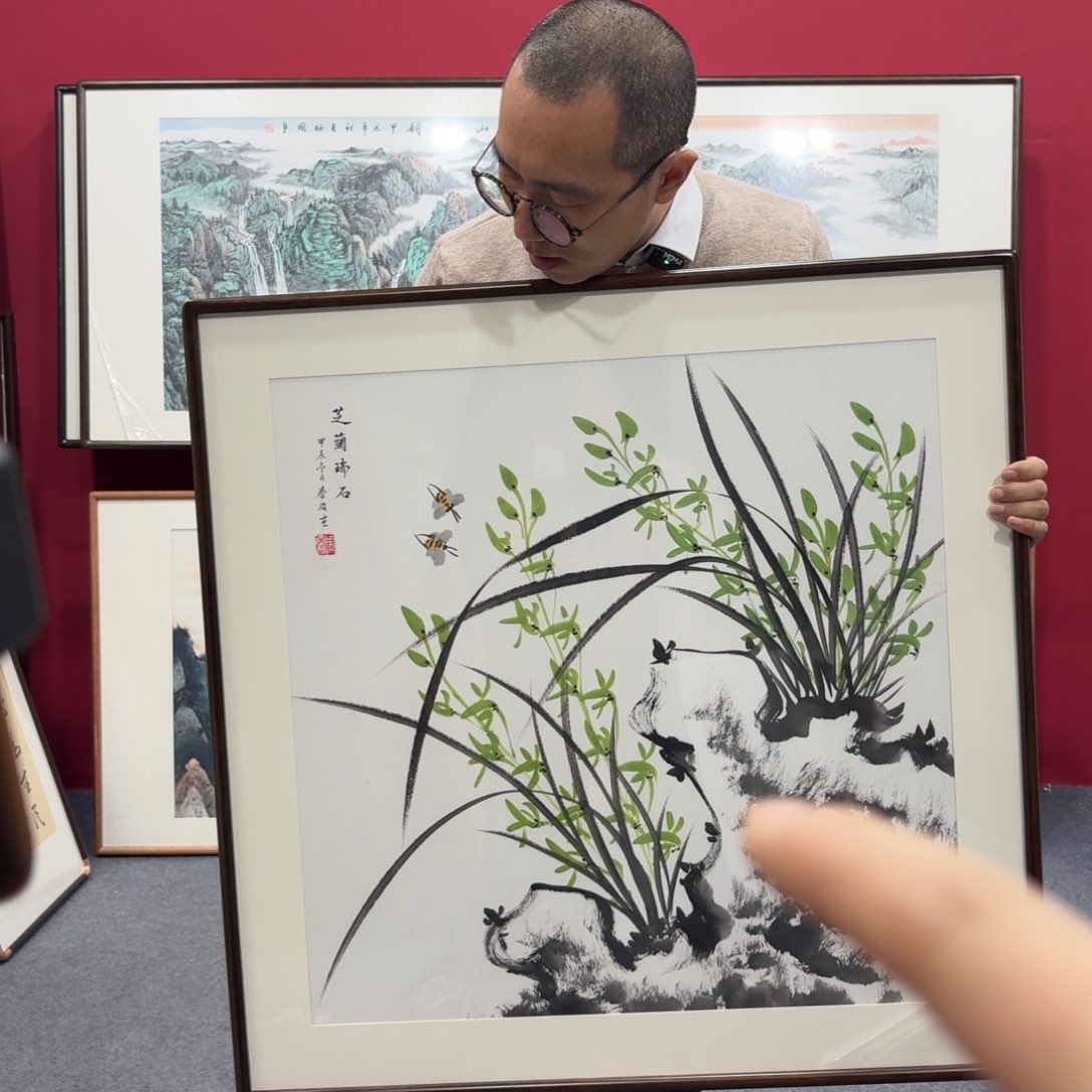 国画带框绘画80/80尺寸