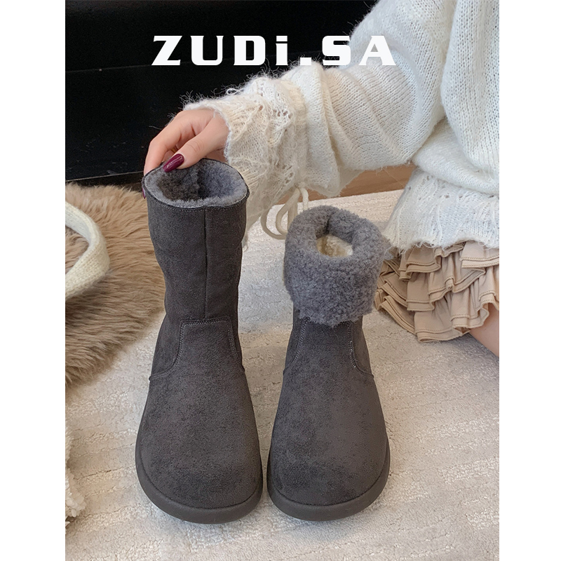 复古勃肯毛毛雪地靴女2025新款厚底加绒保暖韩版两穿加绒高帮棉靴