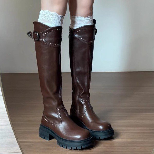 【四季青小封家】长筒靴女2025新款春秋粗跟厚底高筒靴-3607