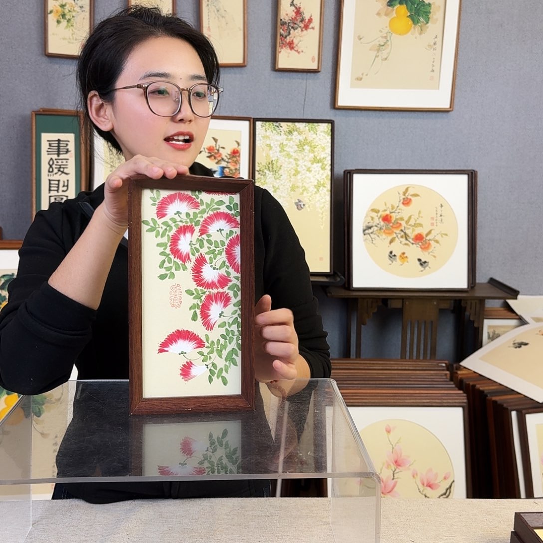 国画手绘带框尺寸：16*29