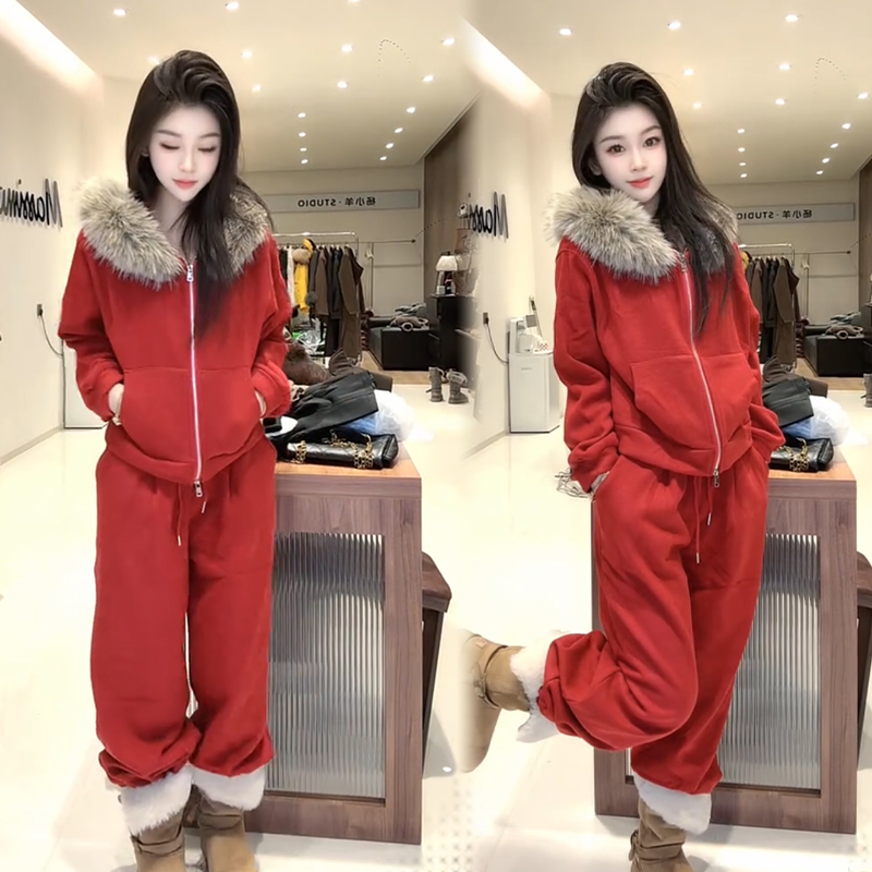 2025秋冬新款时尚显瘦气质网红高档套装女高级百搭宽松大码两件套