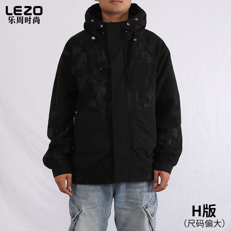 LEZO乐周时尚秋冬男装带帽风衣外套L24311012