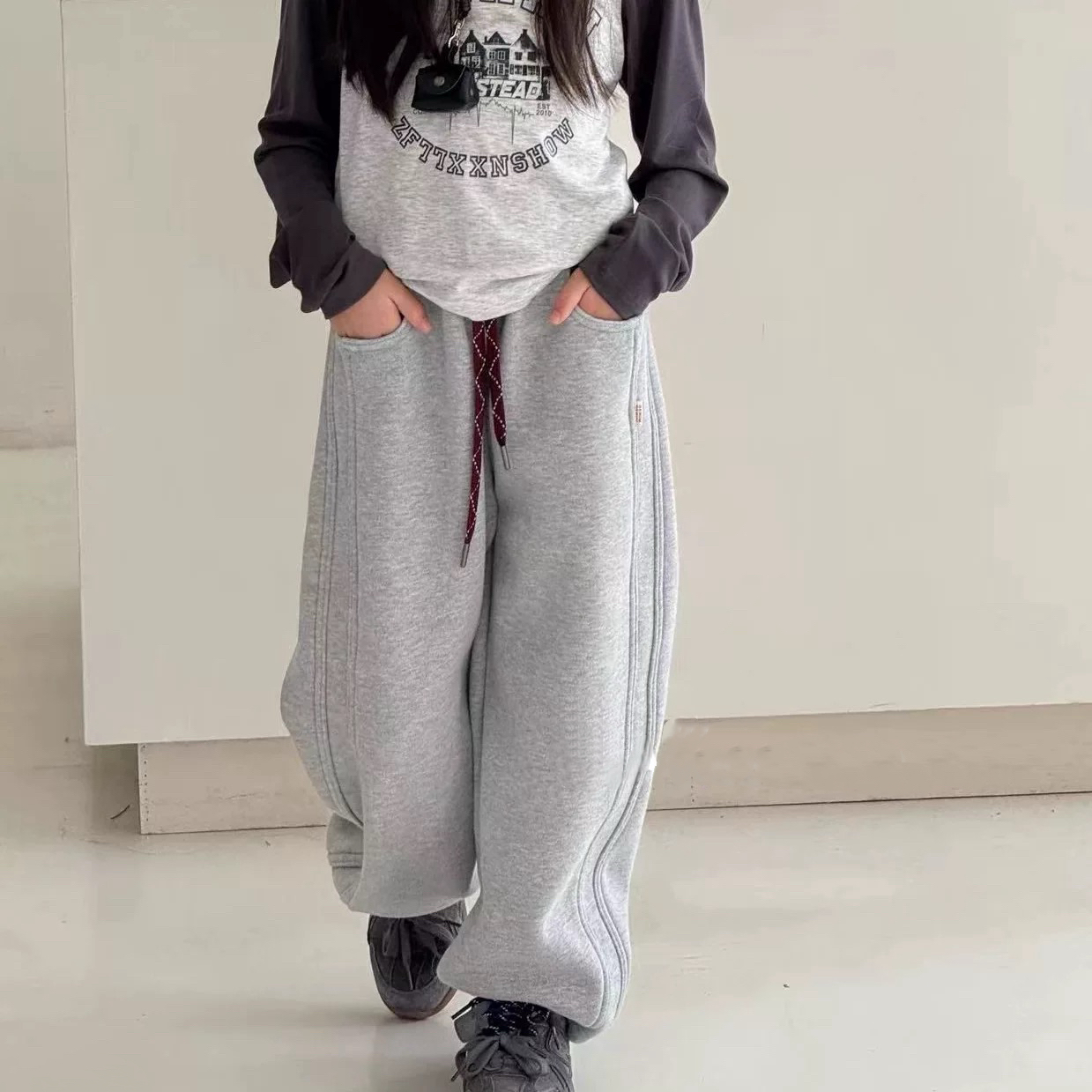 冬款韩版设计感双侧条加绒女童直筒裤 F332 332 K