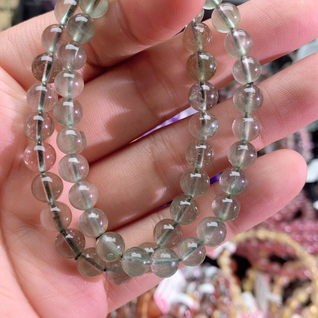 水晶手串未镶嵌绿发晶手链7+