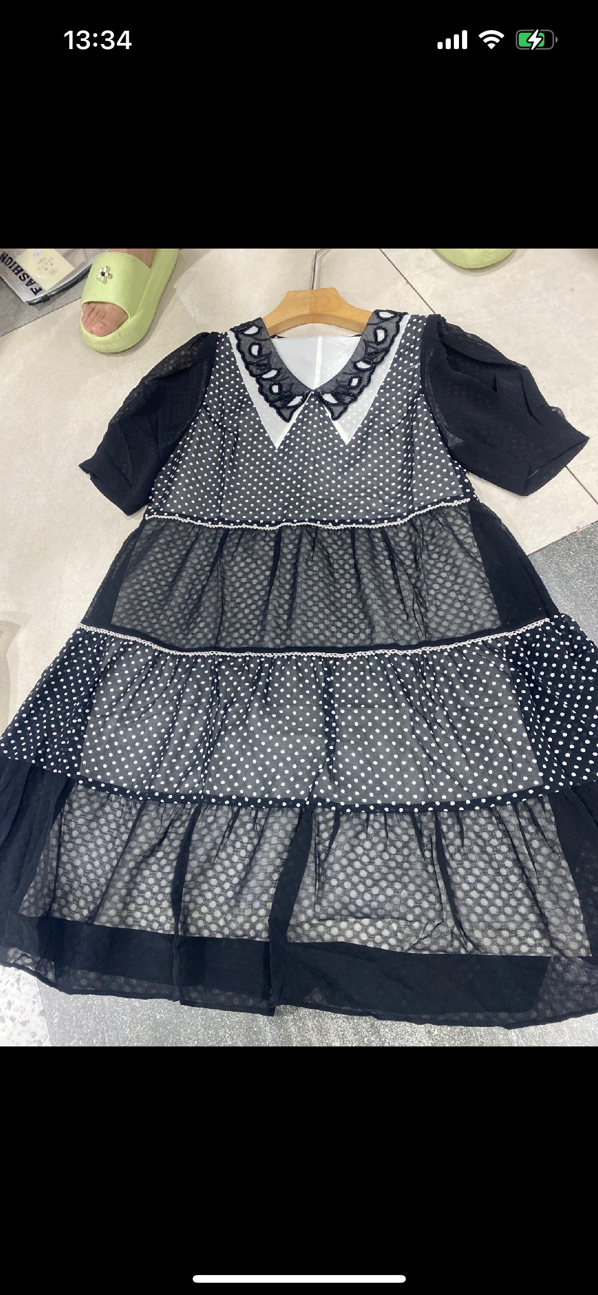 女士夏季波点连衣裙法式钉珠小翻领拼接撞色大码宽松显瘦