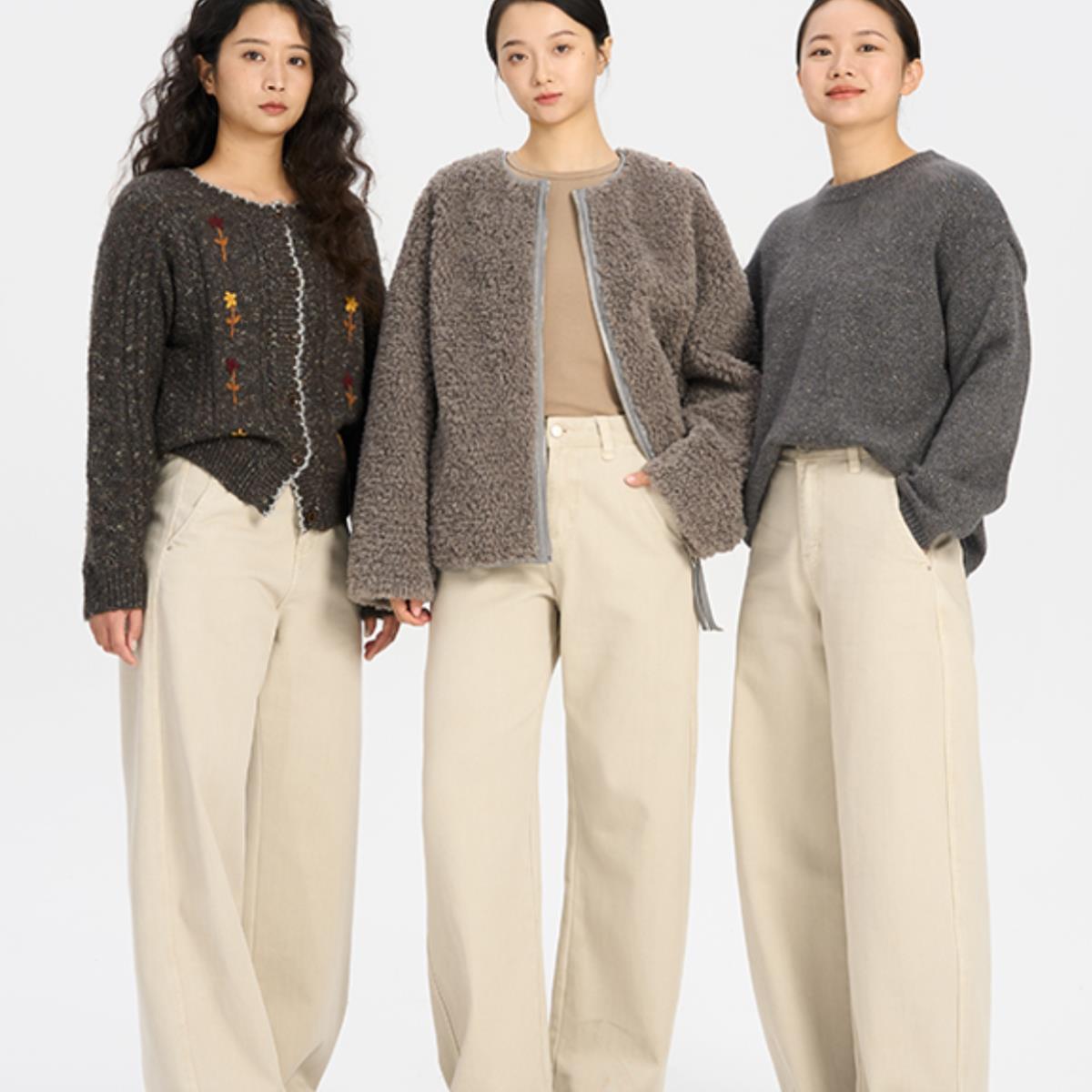 张小某显瘦梨形定制混纺通勤简约拖地正腰牛仔阔腿长裤 0894 0790