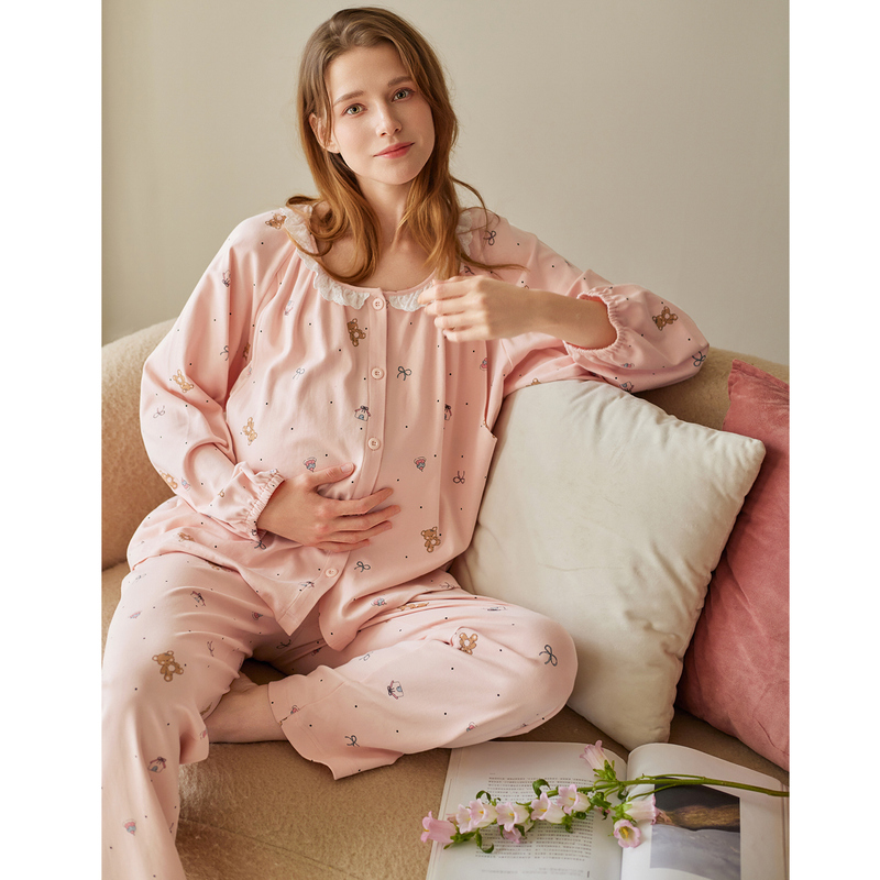 芬腾月子服春秋季长袖睡衣女款孕妇哺乳产后家居服