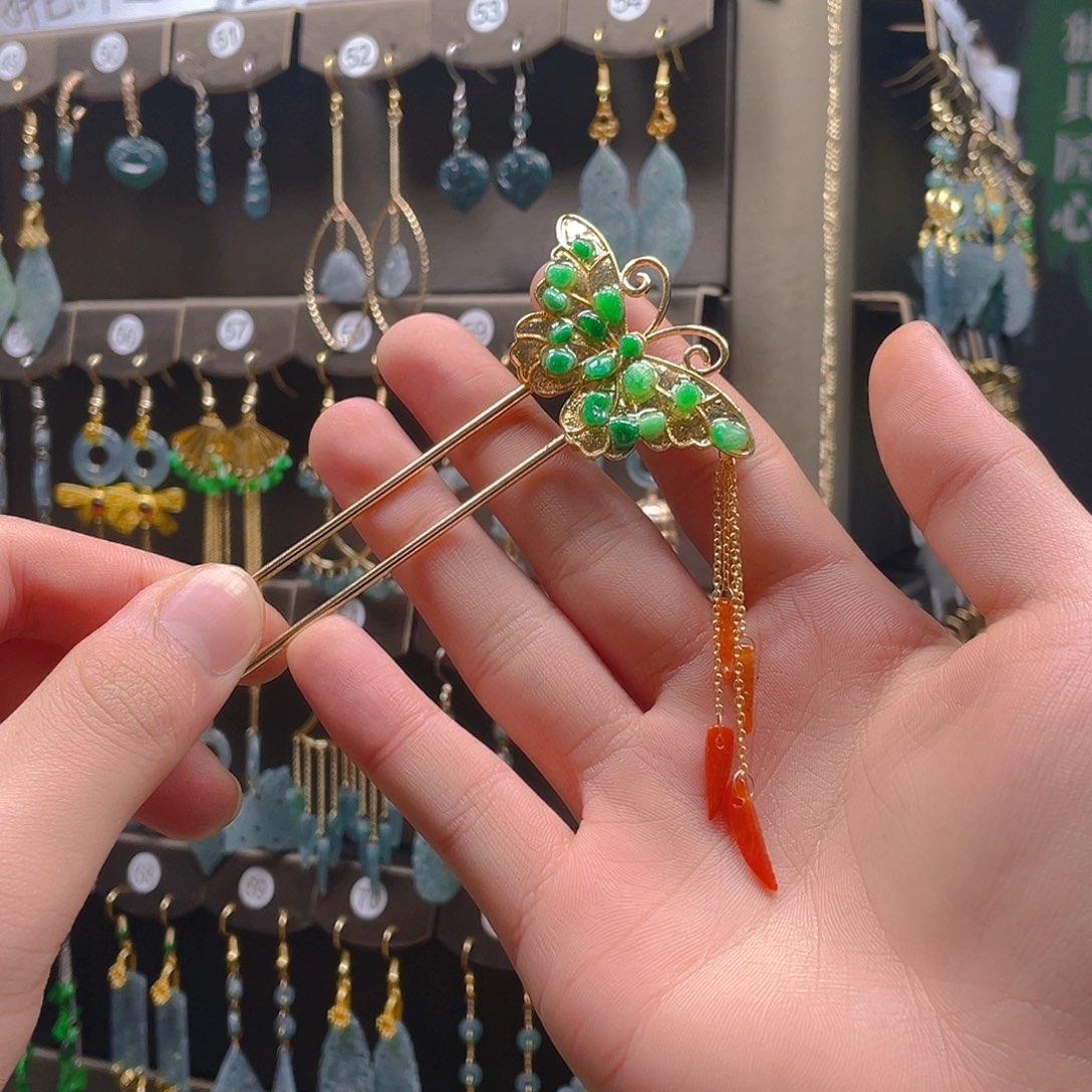 翡翠耳饰合金翡翠