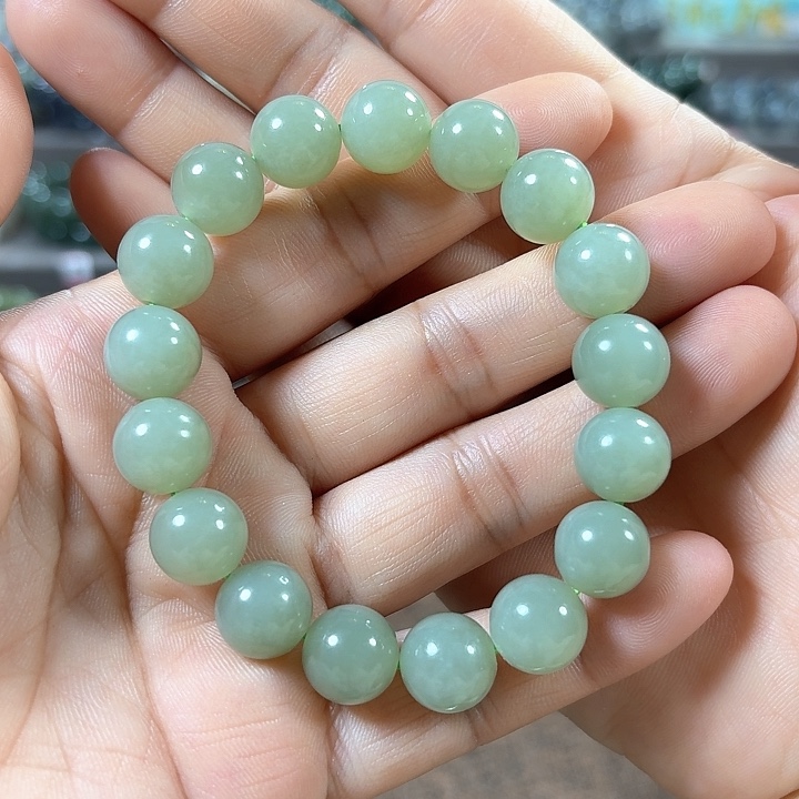 和田玉手链未镶嵌清水绿青海卡12