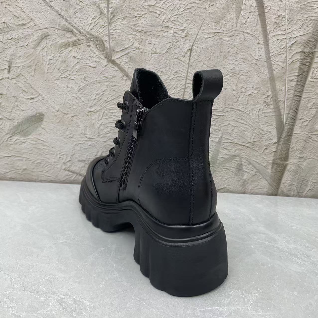 短靴女女靴子（牛皮）12308-16  黑色 绒