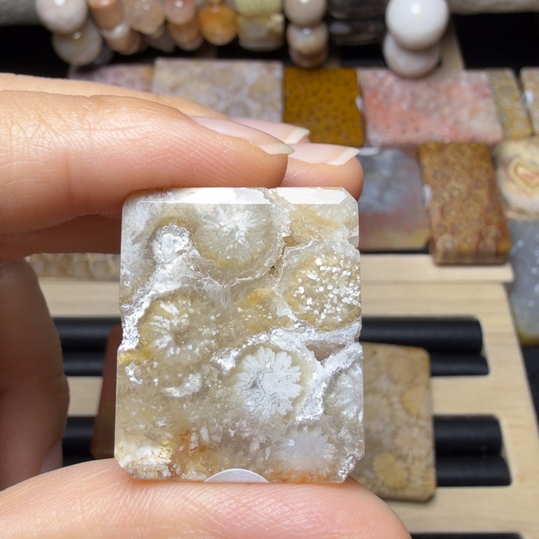 硅化玉未镶嵌晶花，像猪皮冻