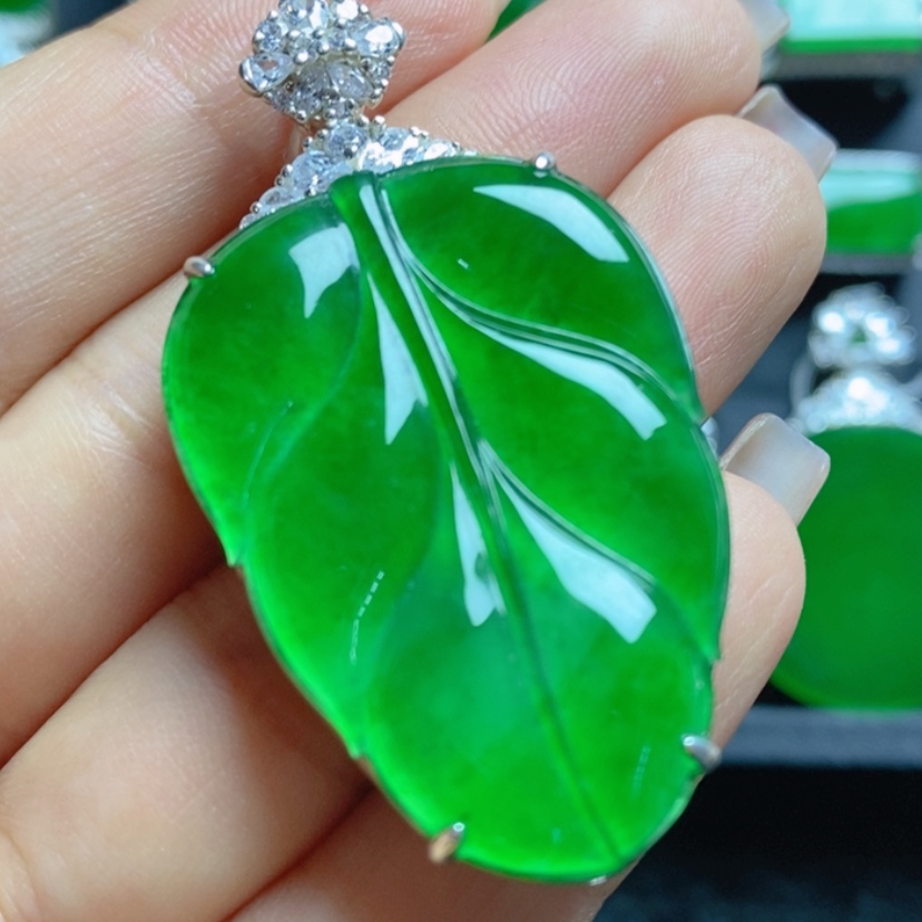 【闪购商品】翡翠挂件银S925镶嵌叶子
