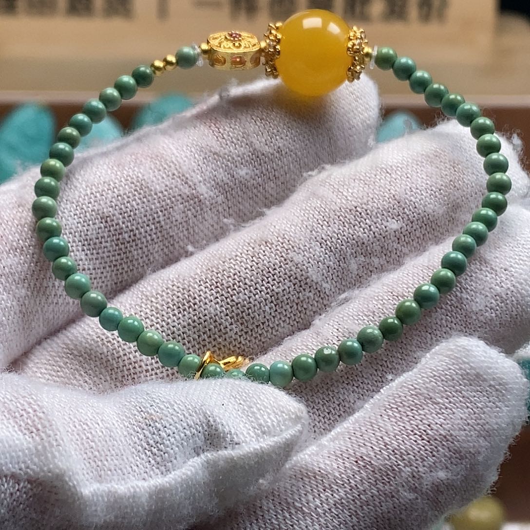绿松石银S925镀金镶嵌手链