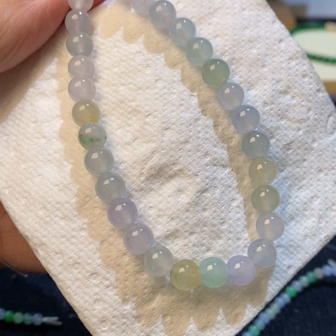 翡翠散珠卡6加马卡龙超绝手串