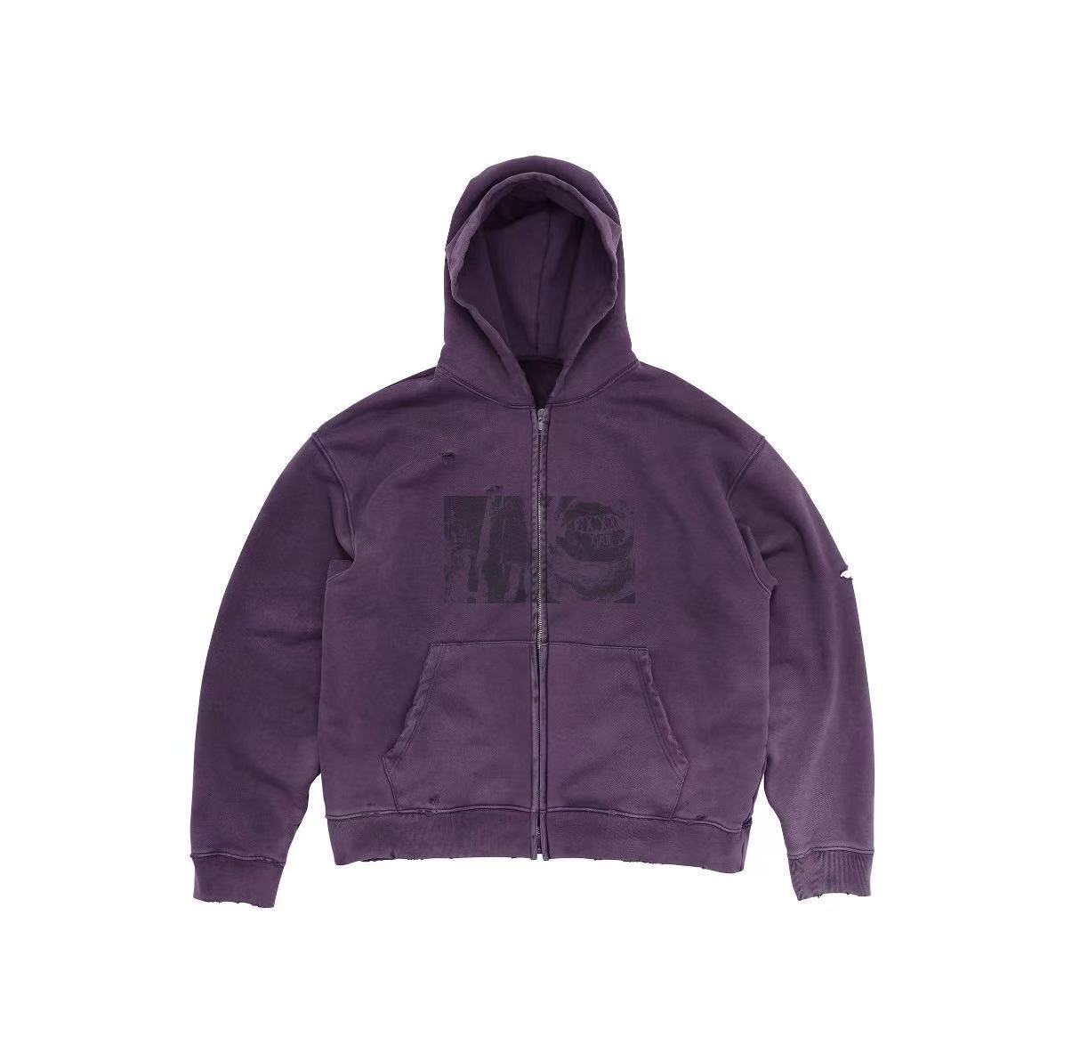 【卷毛专属】FAR做旧胸前印花图案袋鼠随性口袋拉链连帽卫衣