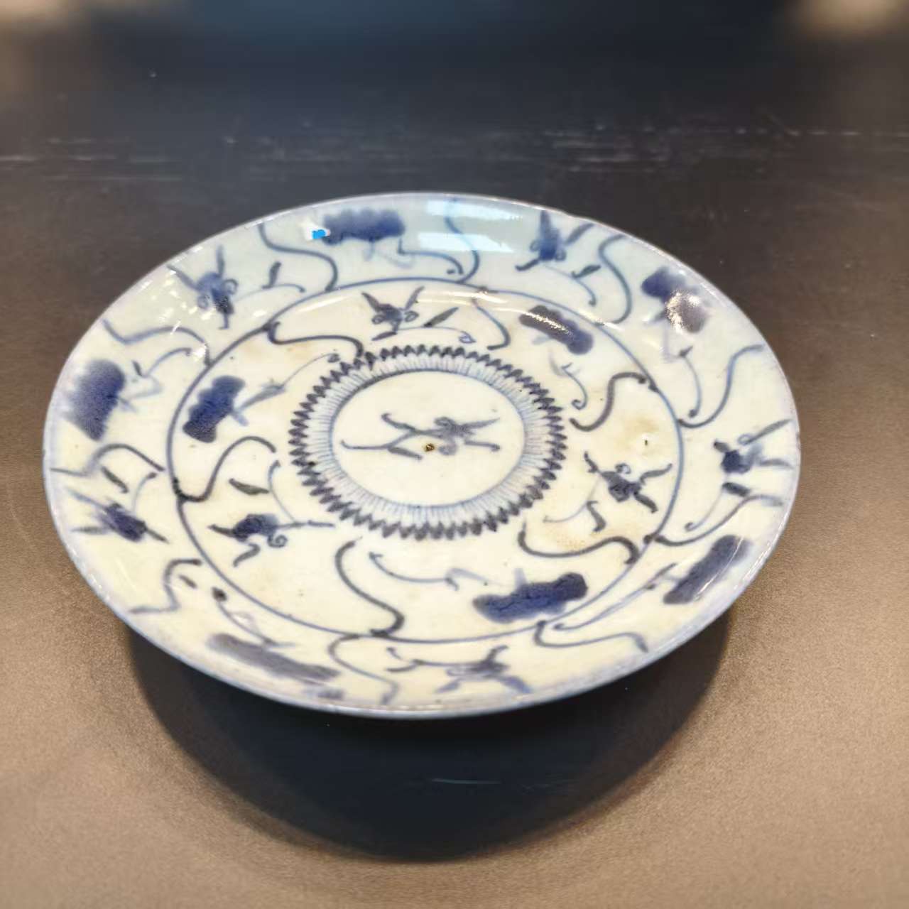 DS149 清雍正青花灵芝纹赏盘 直径16cm