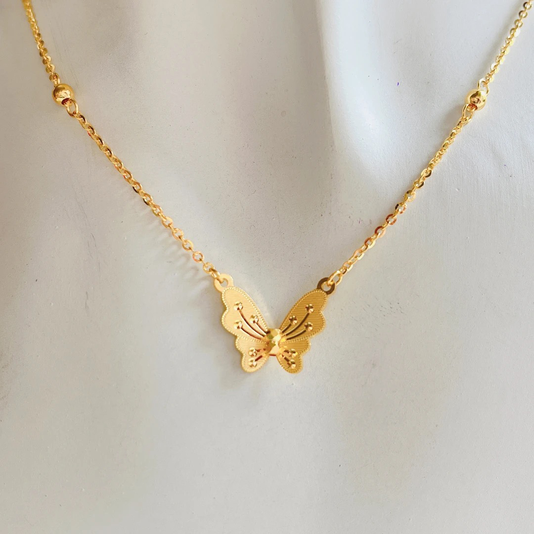 足金999蹦迪珠仿钻蝴蝶套链梦蝴蝶