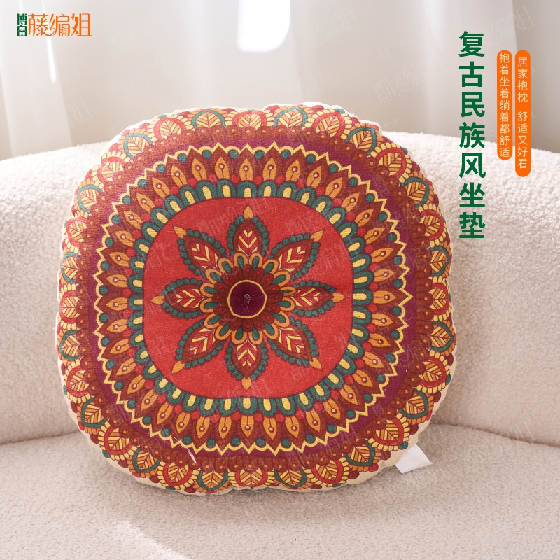 B33M宫廷花卉坐垫棉麻抱枕坐垫沙发客厅榻榻米蒲团圆形