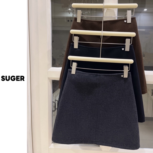 【韩系小爱心扣毛呢半身裙】秋冬季设计感高腰显瘦百搭呢子A字短裙