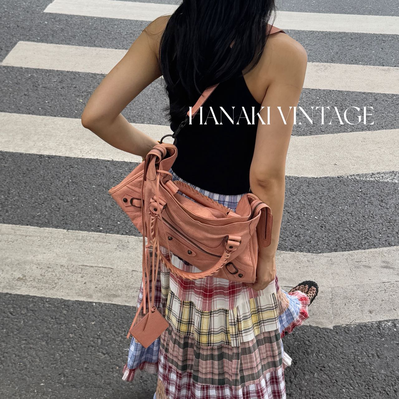 95新 Balenciaga/巴黎世家 花绮中古/巴黎世家三文鱼粉city机车包