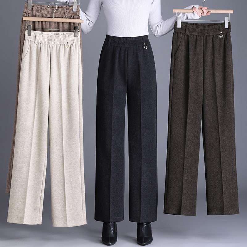 [高定琥珀棕]秋冬高腰窄版直筒裤女士保暖休闲裤长裤星空纹羊绒裤