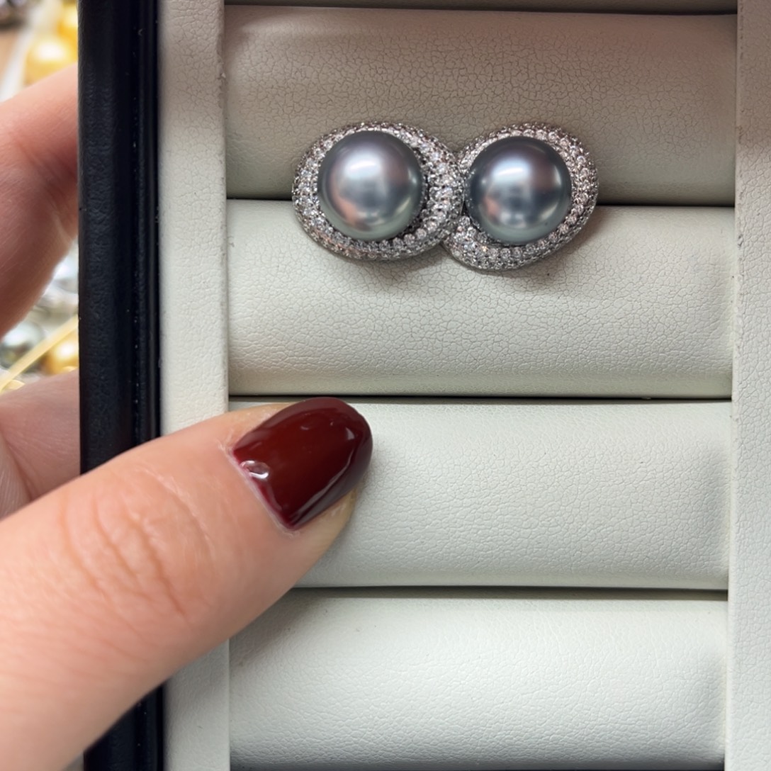 耳饰银S925镶嵌海水珍珠