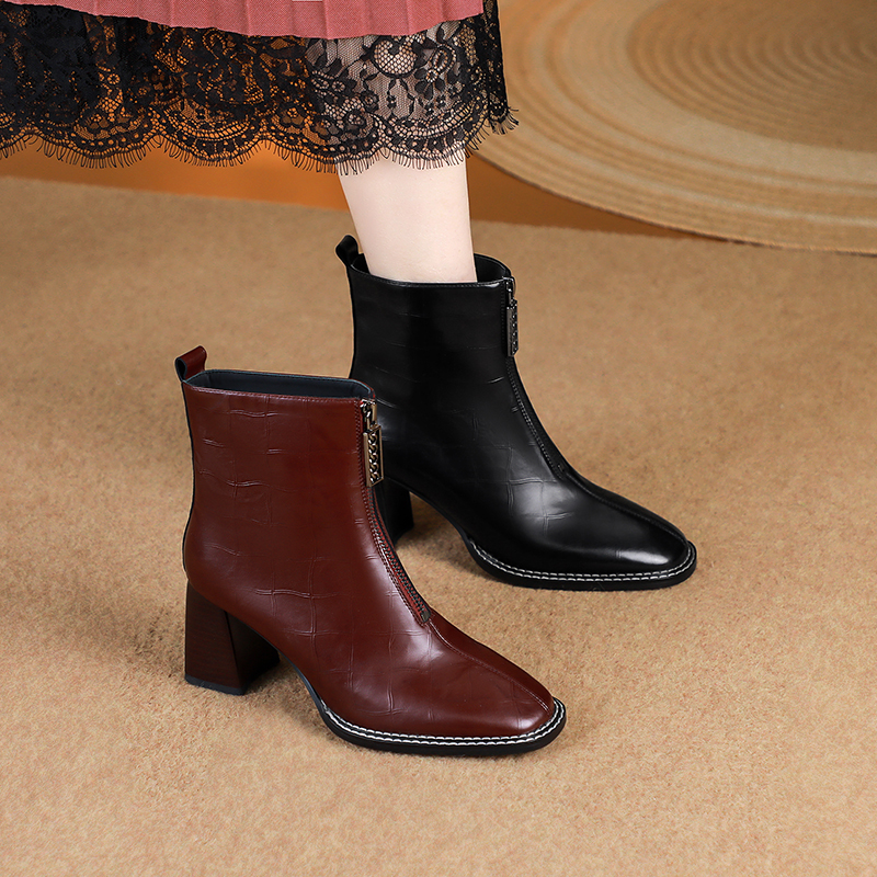 【SLM集合店】酒红色时装靴/牛皮/34-41/1112时尚气质高跟真皮靴子
