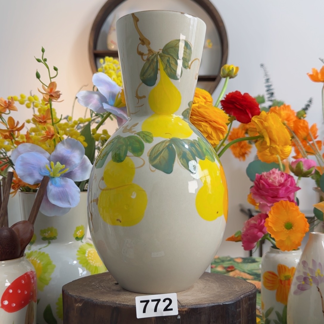 摆件景德镇陶瓷手绘小花瓶摆件无孔