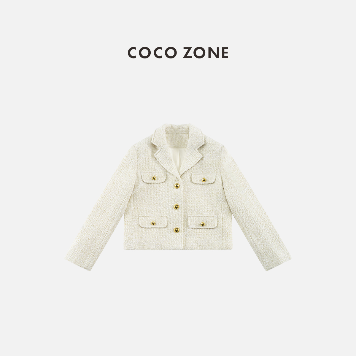 COCO ZONE 刘一一秋冬小香风翻领小众单排扣长袖外套CC2D3217