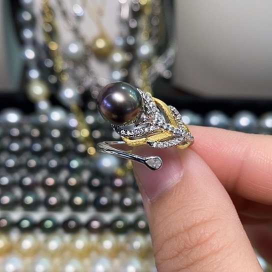 海水珍珠戒指银S925镶嵌9-10