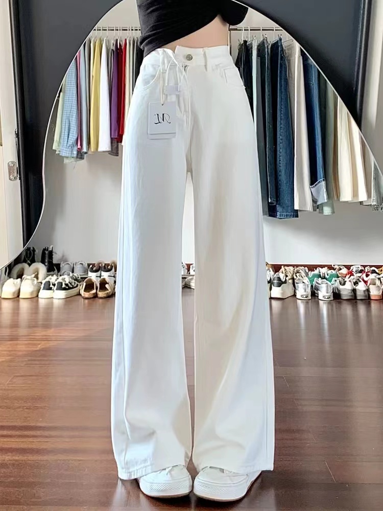 9505 白色直筒牛仔裤女夏季高腰宽松显瘦阔腿裤