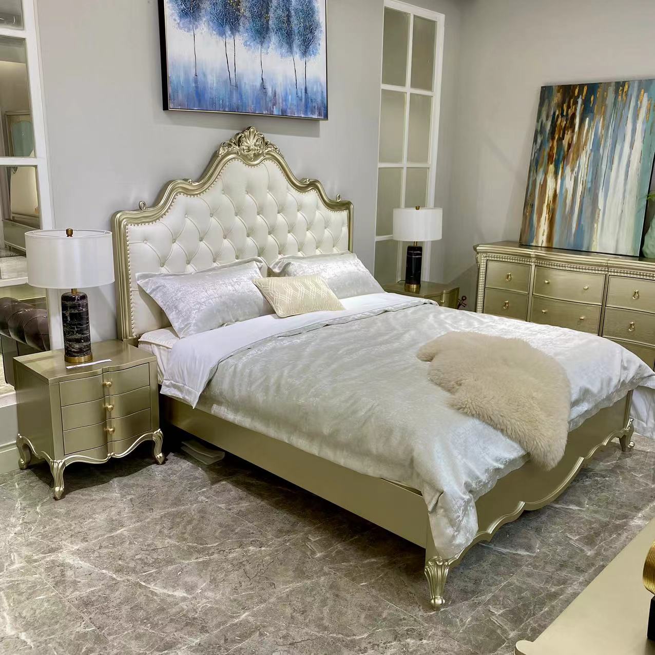 【城堡床组合套餐】美式轻奢高端大气实木双人床家用卧室软包大床