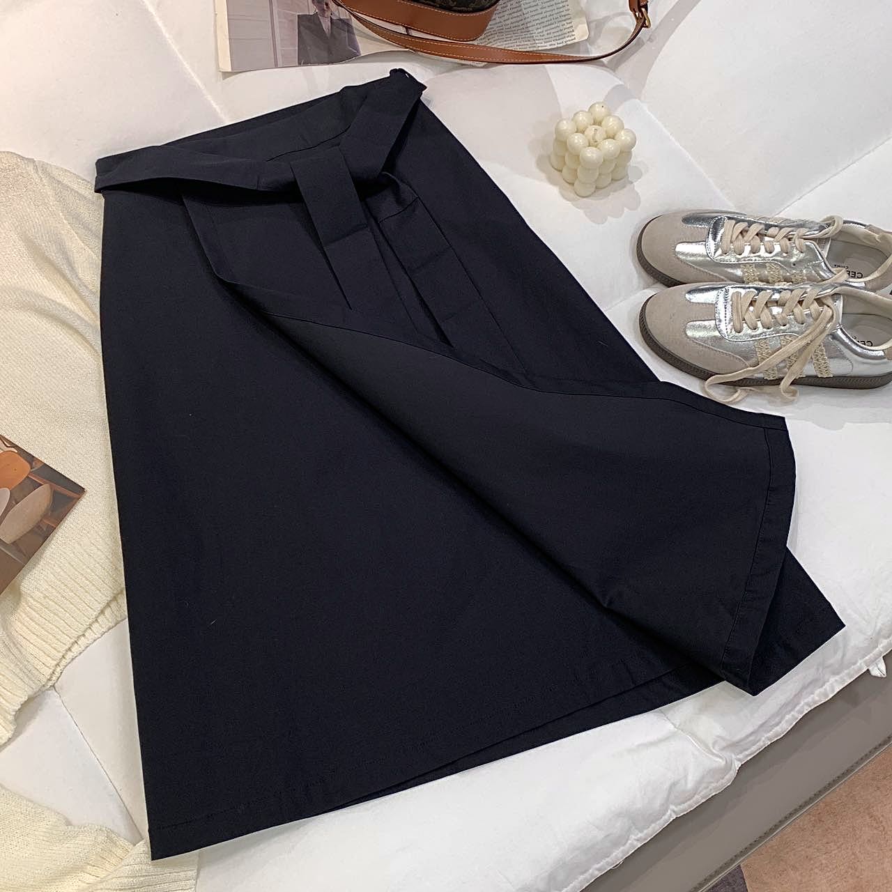 H7一片式围裹半身裙女高腰夏季新款显瘦中长款不规则绑带遮臀裹裙