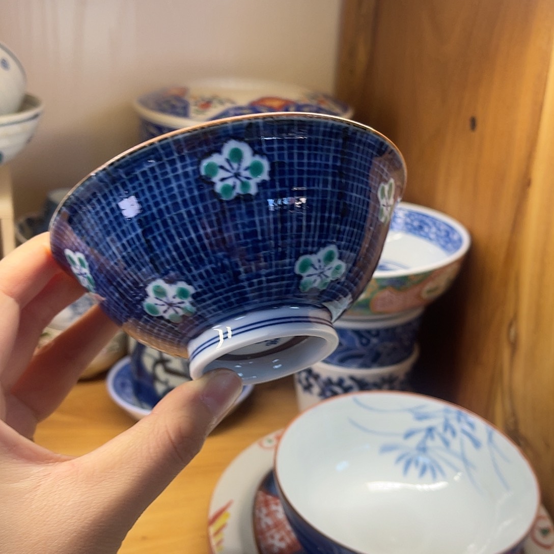 瓷片青花绿脚趾花朵碗37