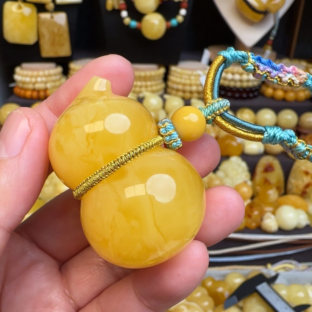 琥珀未镶嵌套链天然焦皮料蜜蜡葫芦