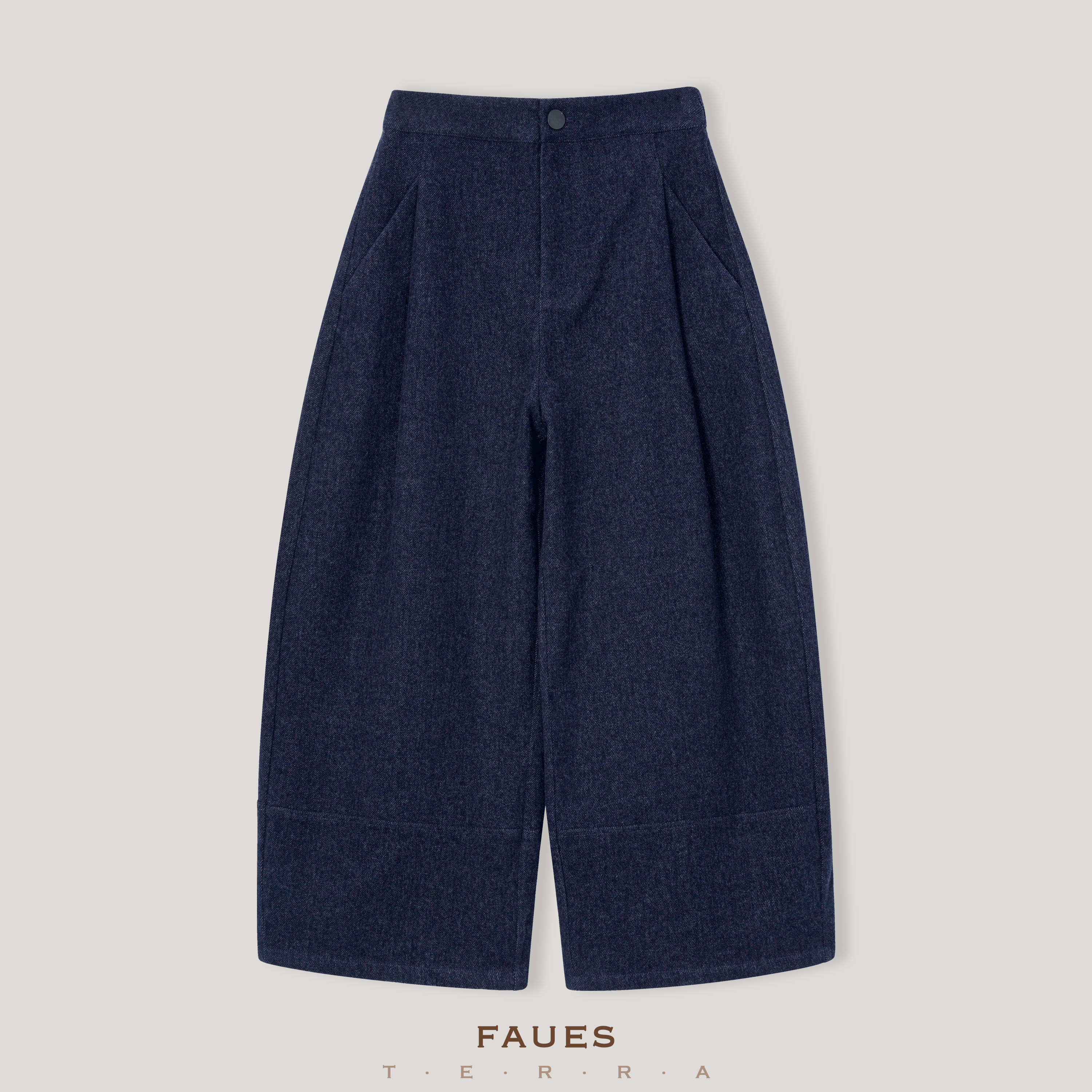 FAUES 昫日棉混织磨毛绒感亲肤舒适慵懒文艺显瘦松紧腰阔版牛仔裤