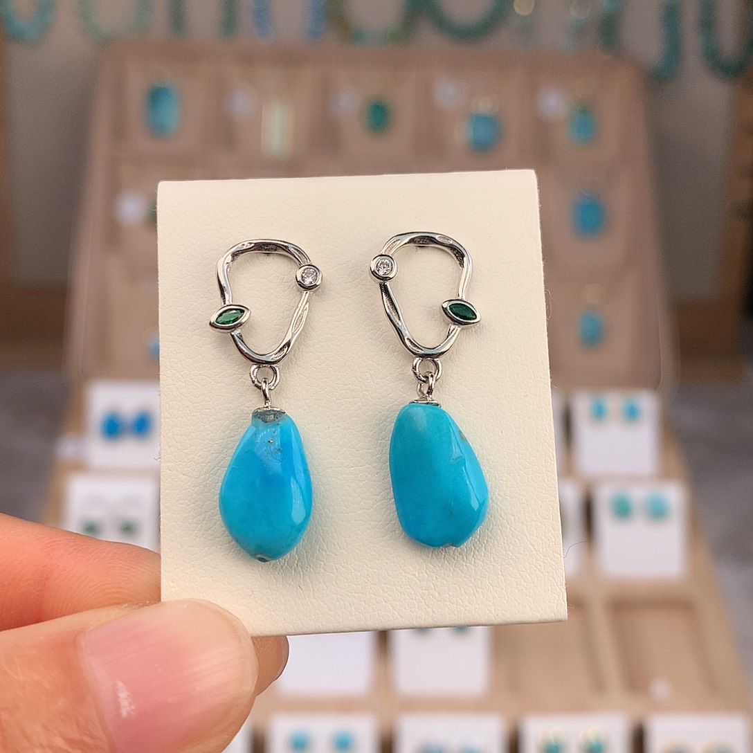 绿松石银S925镶嵌耳饰