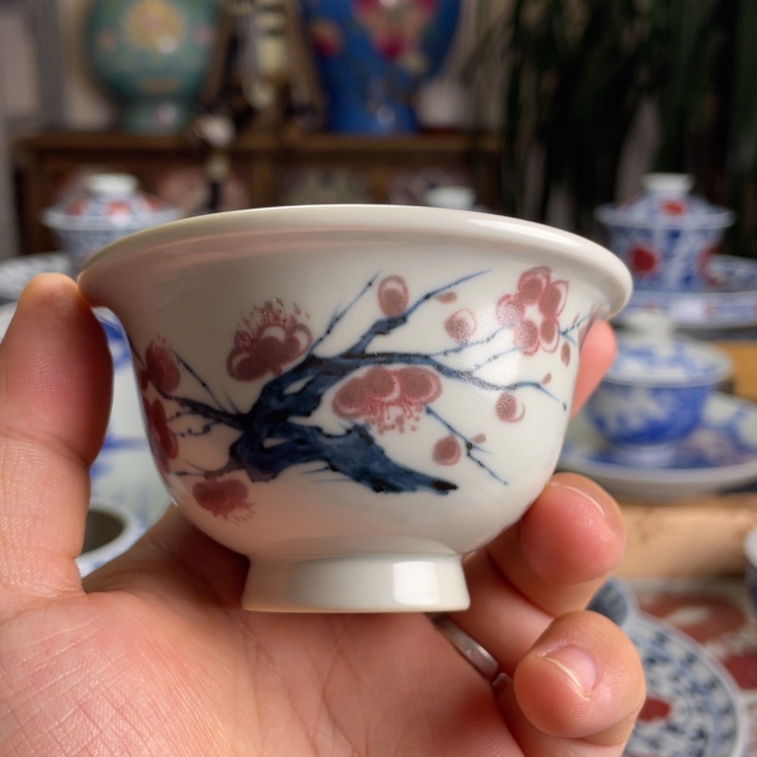 釉里红松竹梅压手杯微瑕
