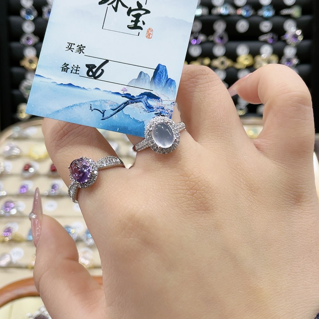 芙蓉石戒指银S925镶嵌是**•86