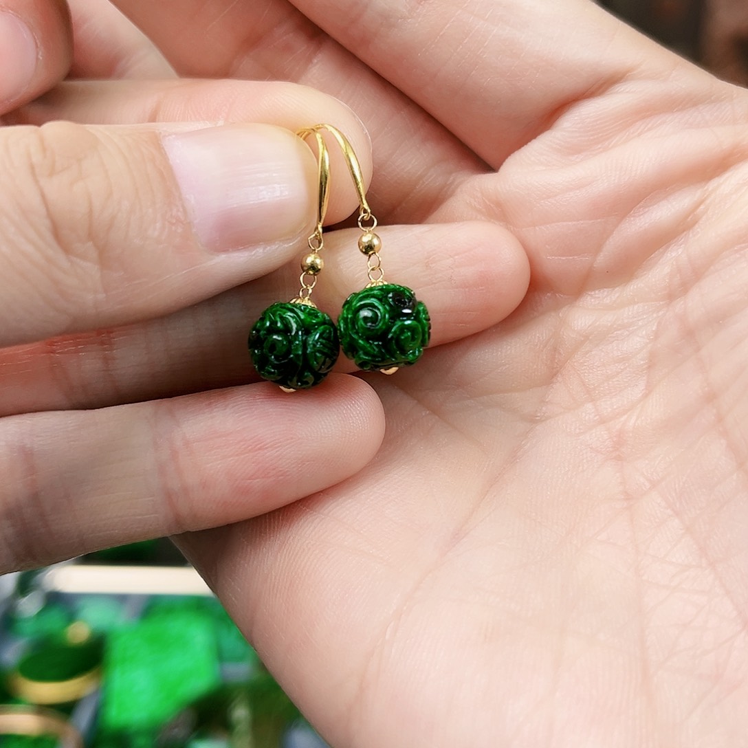 翡翠耳饰18K金镶嵌耳饰