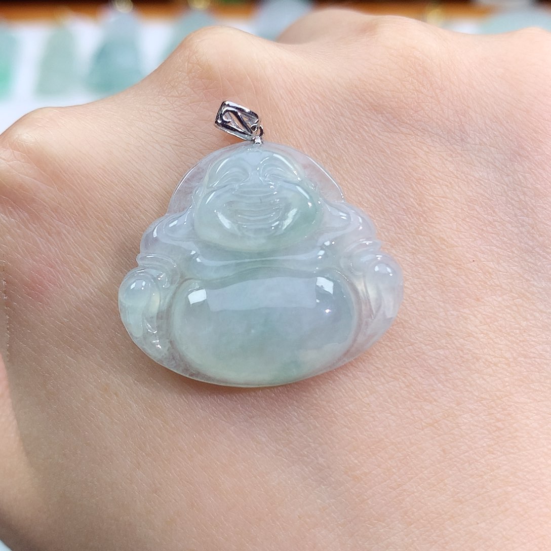 翡翠18K金镶嵌颈饰佛公