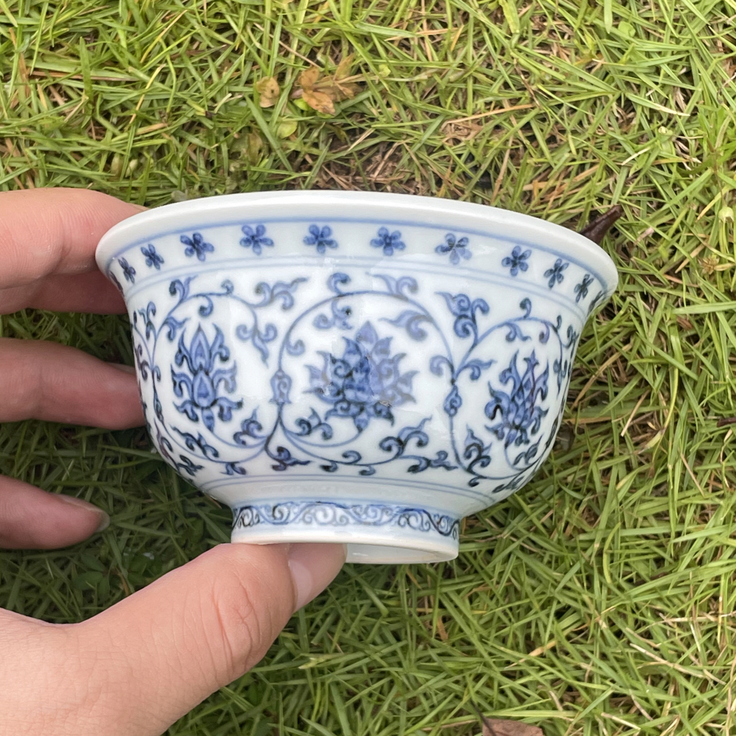 当代景德镇手工陶瓷徐立擎制仿明缠枝压手杯主人杯礼盒装出汤90ml