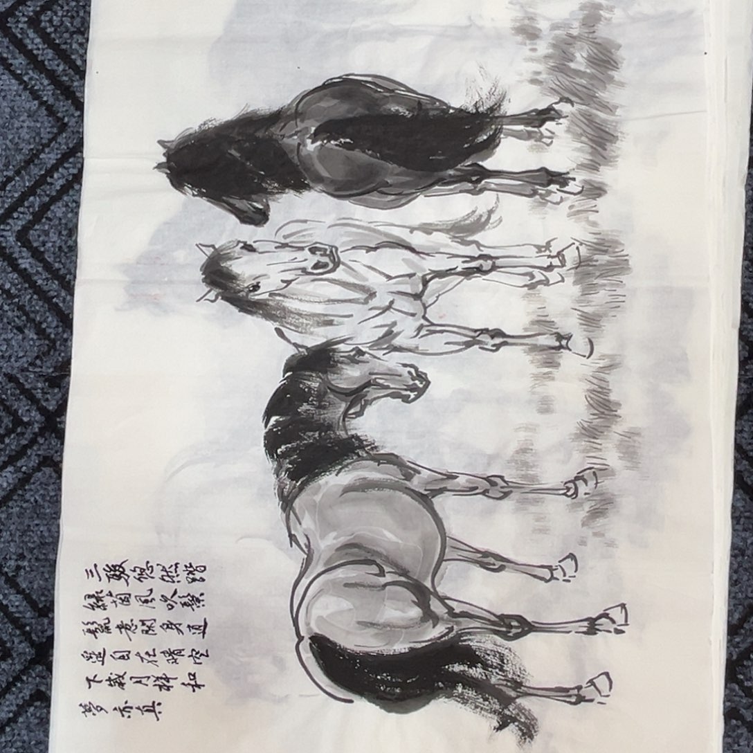 国画四尺三开花鸟作品